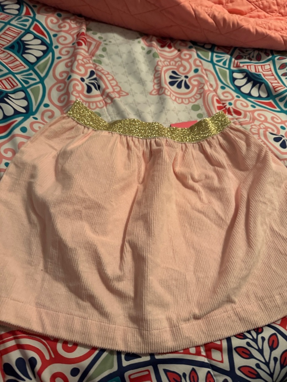 Girls Pink Skirt with Gold Glitter Waistband